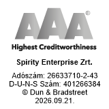 Dun & Bradstreet AAA Highest Creditworthiness badge issued to Spirity Enterprise Zrt., with its D-U-N-S number